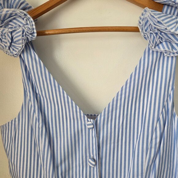 NWT SKIES ARE BLUE STRIPED ROSETTE SHOULDER V NECK BUTTONED ROMPER SIZE M - Picture 3 of 16